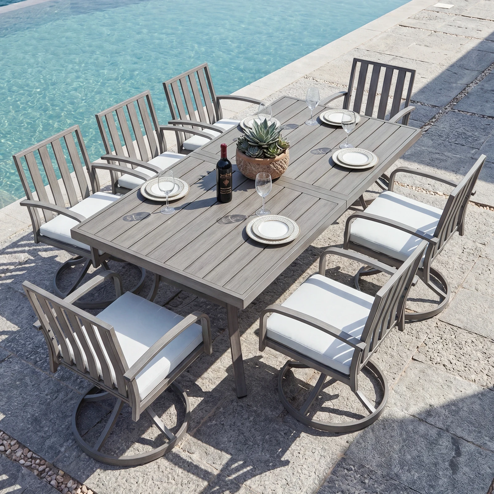 SeeHill 9-Piece Patio Dining Set, Aluminum Table with 8 Swivel Chairs and Cushions, Umbrella Hole, Deck, Garden, Limed Oak
SeeHill 9-Piece Patio Dining Set, Aluminum Table with 8 Swivel Chairs and Cushions, Umbrella Hole, Deck, Garden, Limed Oak