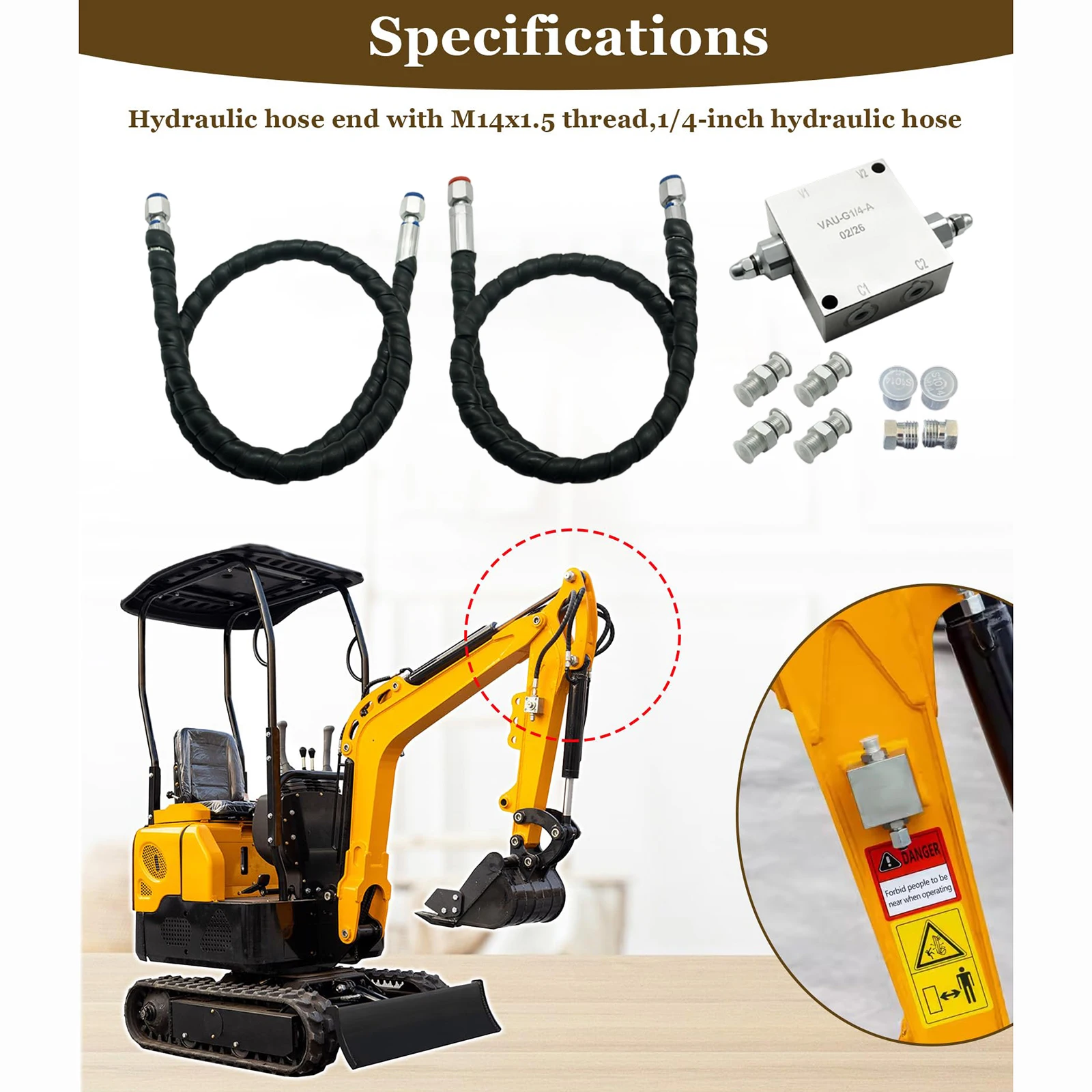 Mini Excavator Cushion Valve Kit M14x1.5 Threaded Ends Hydraulic System Steel Easy Installation Spare Part for 1/4" Hose Machine
Mini Excavator Cushion Valve Kit M14x1.5 Threaded Ends Hydraulic System Steel Easy Installation Spare Part for 1/4" Hose Machine