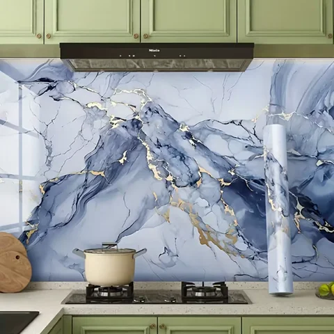 1 Roll of Marble Wall Sticker Waterproof anti Fouling Oil Proof PVC Self-Adhesive Wallpaper Kitchen Wall Sticker