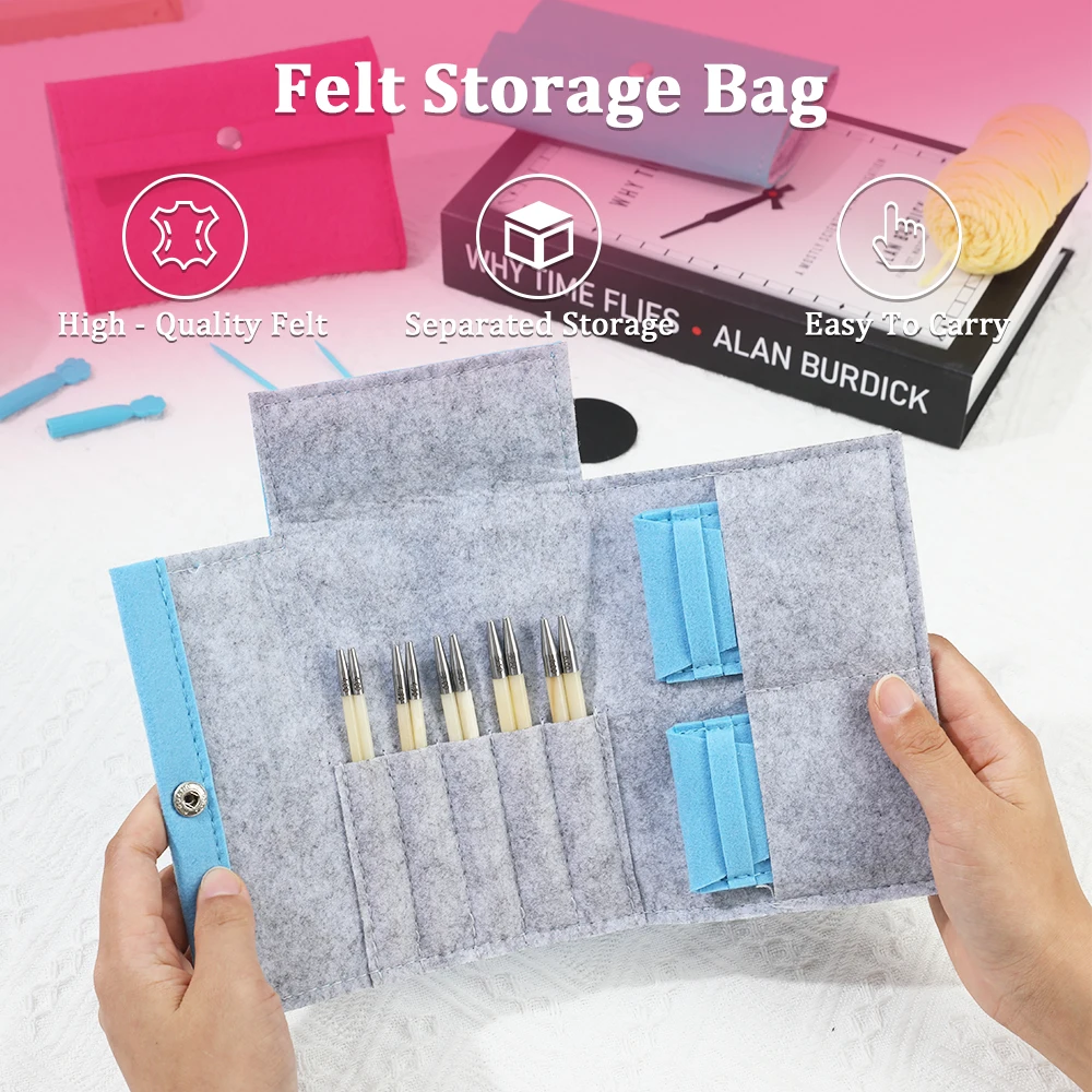3 pieces/set circular knitting needle storage bag with snap fastener - felt knitting tool organizer for circular needles
3 pieces/set circular knitting needle storage bag with snap fastener - felt knitting tool organizer for circular needles