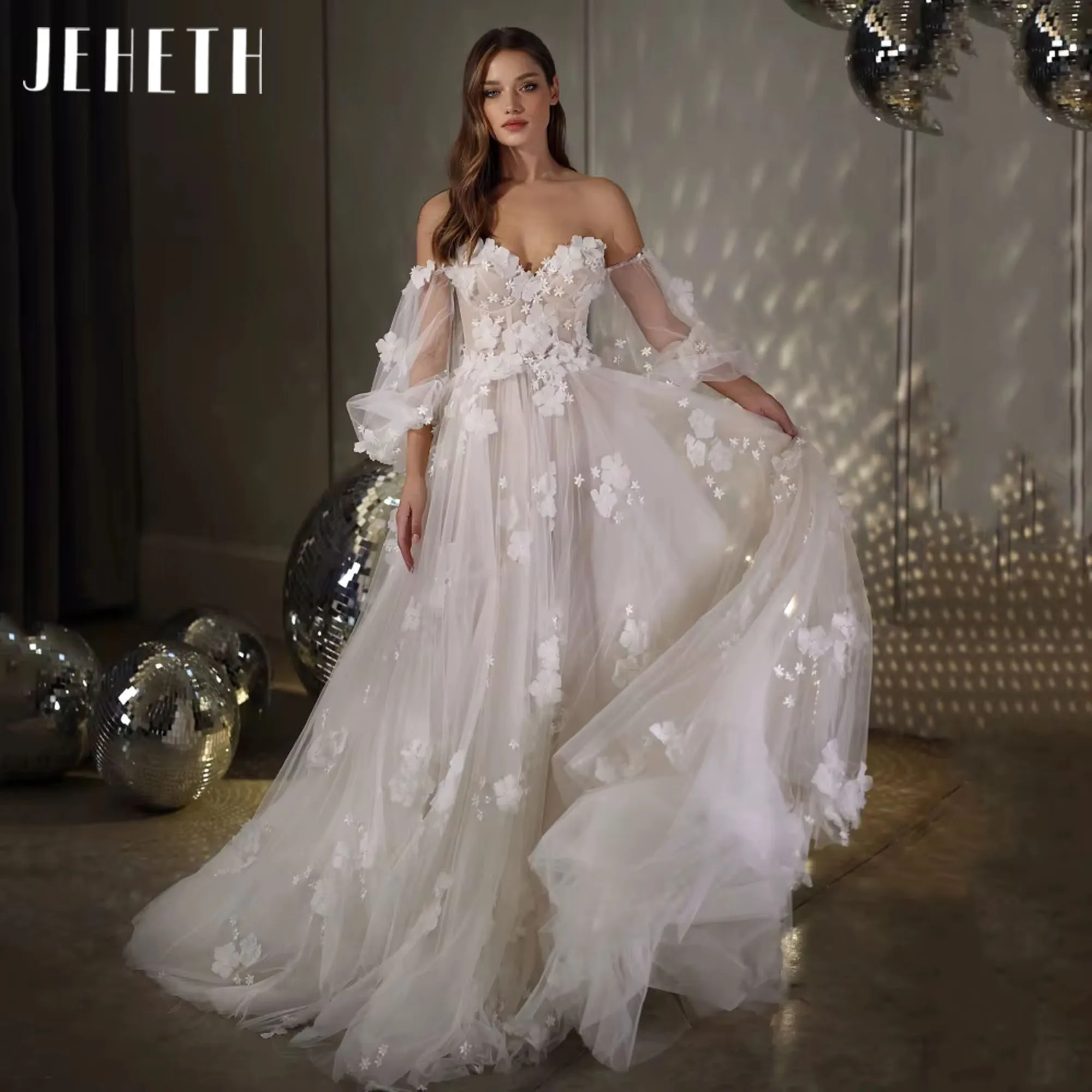 JEHETH Luxury Sweetheart A-Line Wedding Dress Elegant Puff Sleeve Appliques Bride Dresses Lace Up Bridal Gowns Customized
JEHETH Luxury Sweetheart A-Line Wedding Dress Elegant Puff Sleeve Appliques Bride Dresses Lace Up Bridal Gowns Customized