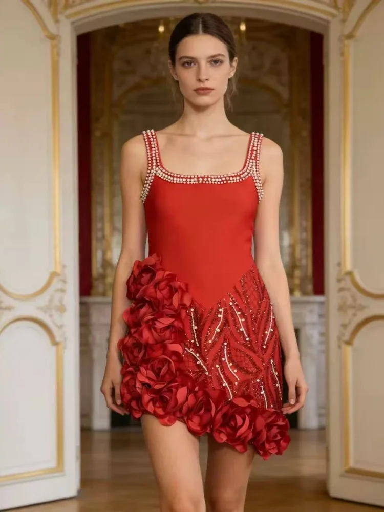 Summer 2026 Women's New Red/Black Beaded Strapless Mini Dress with 3D Flower Design Fashionable Party Dress
Summer 2026 Women's New Red/Black Beaded Strapless Mini Dress with 3D Flower Design Fashionable Party Dress