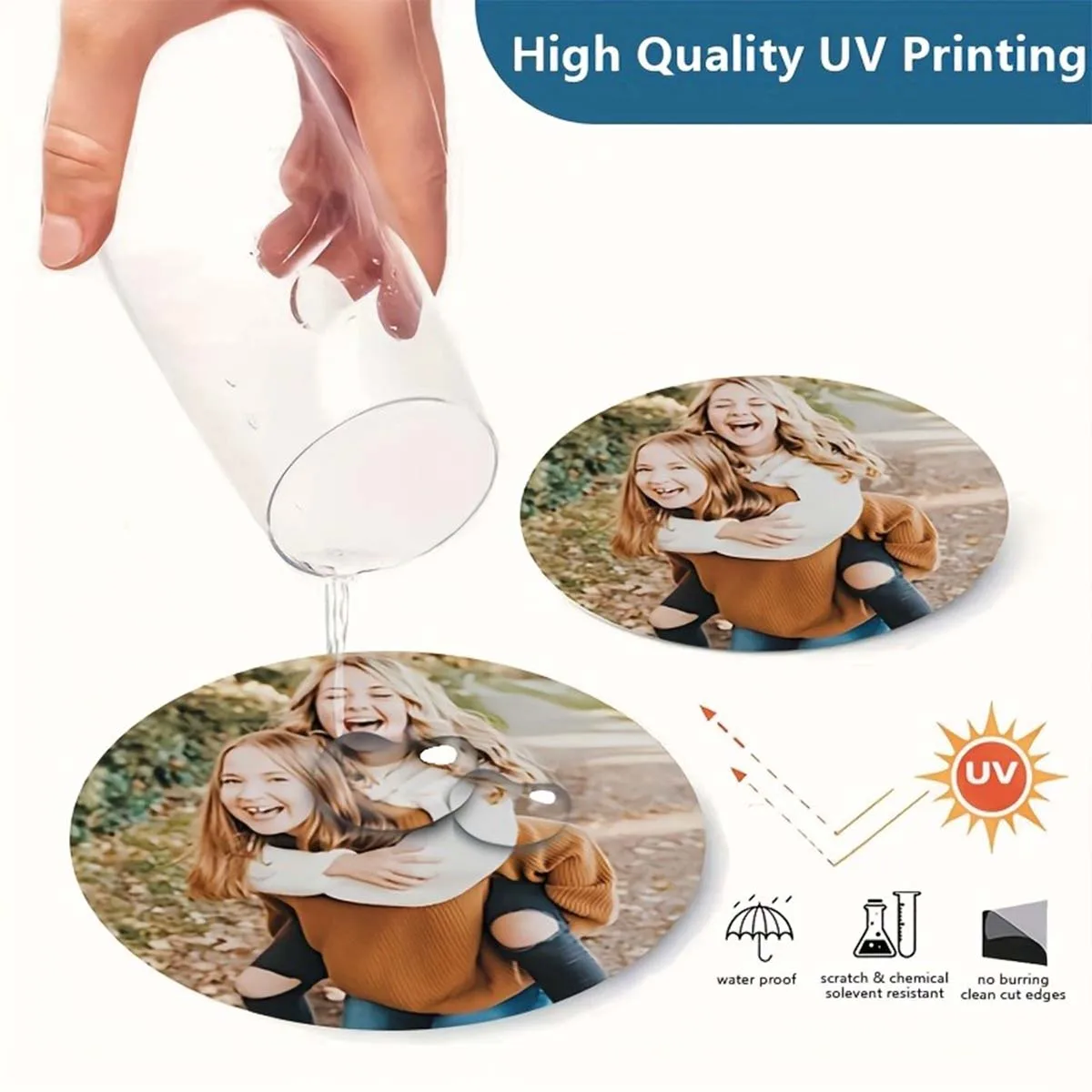 2D flat design, custom photo acrylic coaster. Choose a round or square shape to create your own personalized coaster.
2D flat design, custom photo acrylic coaster. Choose a round or square shape to create your own personalized coaster.