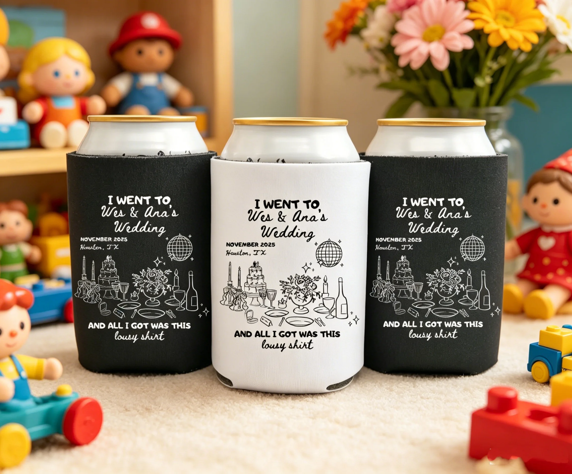 10/20/30pcsFunny Wedding Can Cooler, Custom Drink Sleeve Favor for Guests, Personalized Koozie with Names & Date, Retro Wedding
10/20/30pcsFunny Wedding Can Cooler, Custom Drink Sleeve Favor for Guests, Personalized Koozie with Names & Date, Retro Wedding
