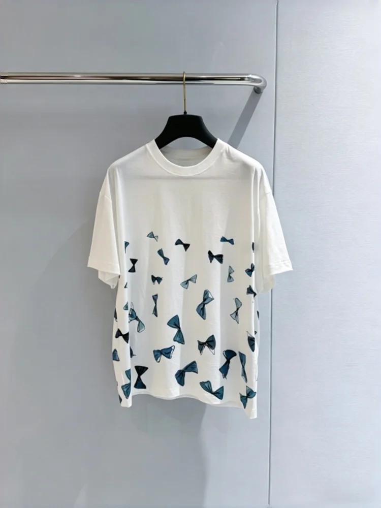 Summer Women's Short Sleeved Round Neck Contrasting Bow Print Cotton Loose T-shirt
Summer Women's Short Sleeved Round Neck Contrasting Bow Print Cotton Loose T-shirt