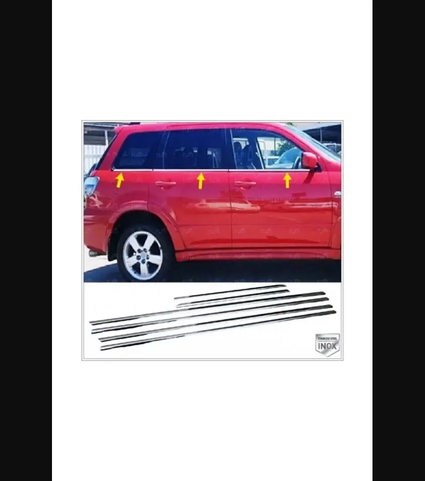 Для Mitsubishi Outlander Chrome Window Frame 6 шт. Из нержавеющей стали от 2001 до 2006-хромовый дизайн модифицирует спортивный Блестящий гонщик
Для Mitsubishi Outlander Chrome Window Frame 6 шт. Из нержавеющей стали от 2001 до 2006-хромовый дизайн модифицирует спортивный Блестящий гонщик