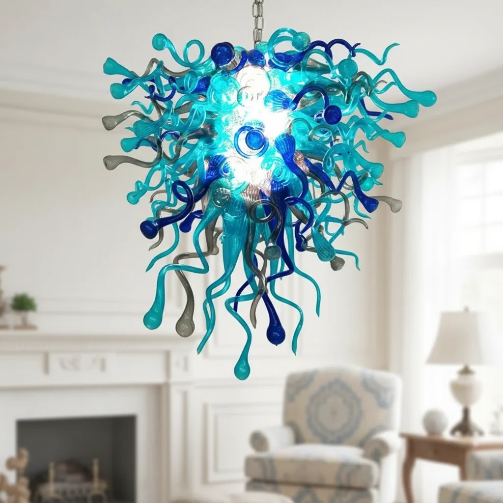 LONGREE Handmade Blown Glass Chandelier Aqua Blue Chihuly Inspired Art Decorative Lighting Fixture for Indoor Home Decor
LONGREE Handmade Blown Glass Chandelier Aqua Blue Chihuly Inspired Art Decorative Lighting Fixture for Indoor Home Decor