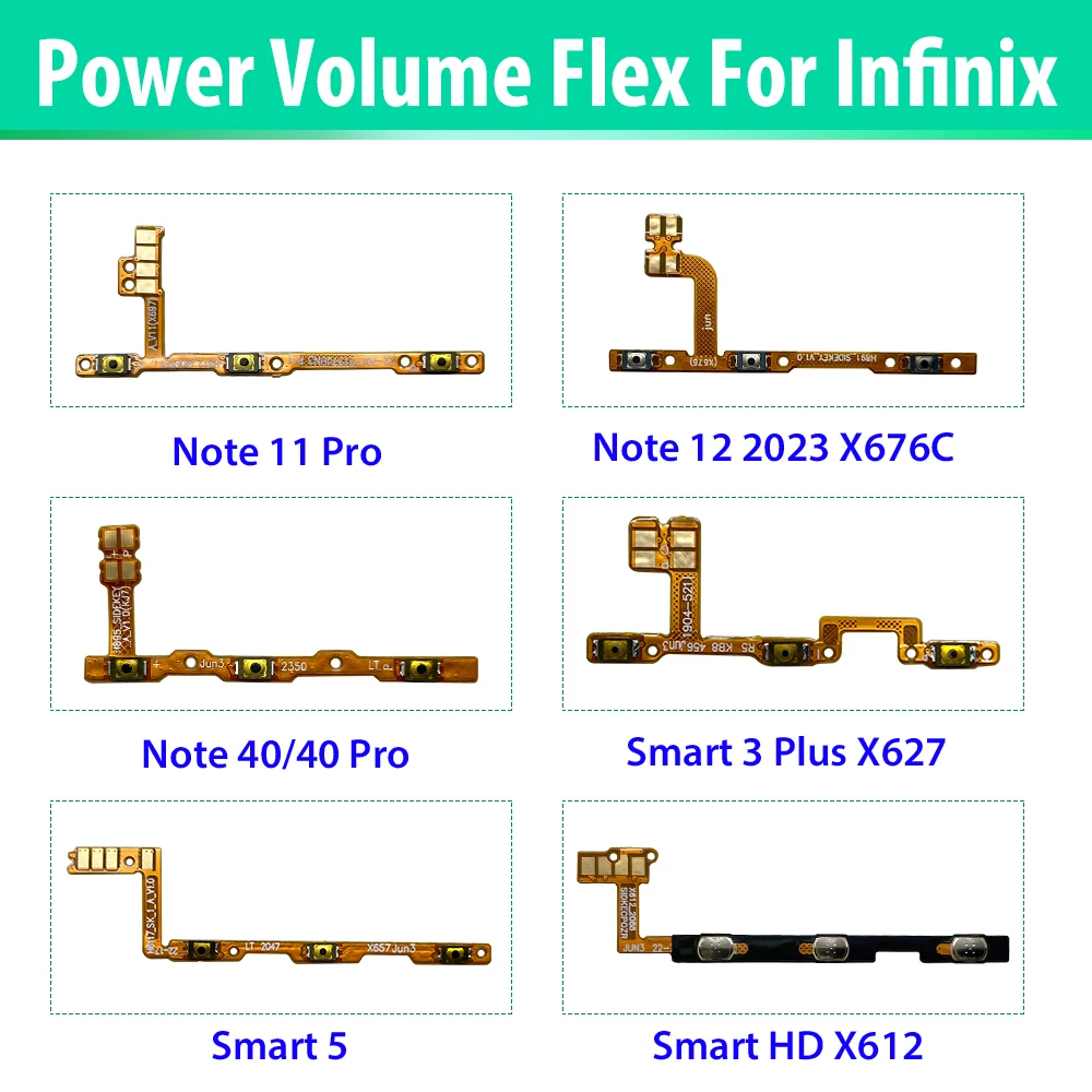 10 PCS Volume Button Power Switch On Off Button Flex Cable For Infinix Note 11 Pro 12 2023 X676C 40 40 Pro Smart 5 HD X612
10 PCS Volume Button Power Switch On Off Button Flex Cable For Infinix Note 11 Pro 12 2023 X676C 40 40 Pro Smart 5 HD X612