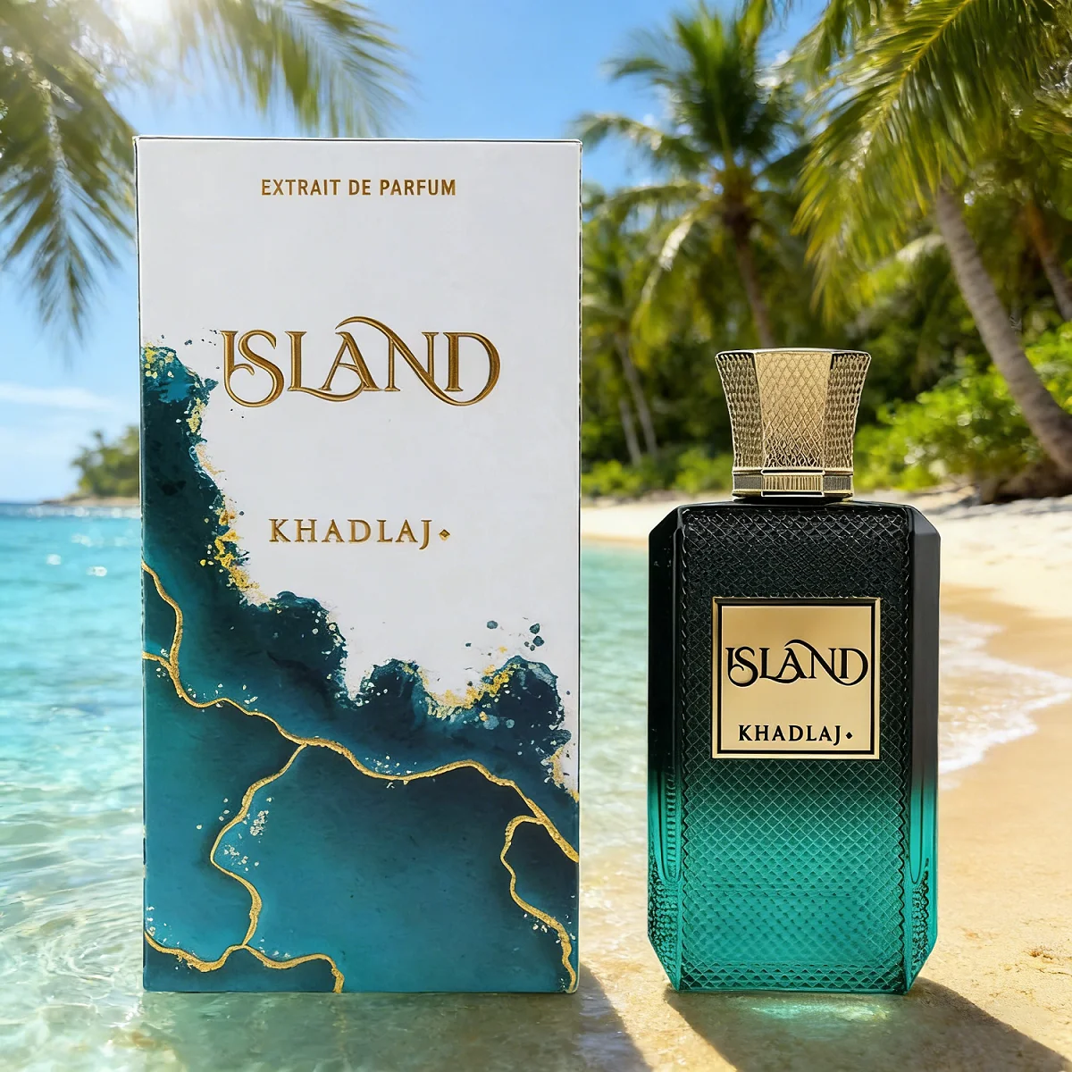 KHADLAJ Island Extrait de Parfum, Emerald Green Glass Bottle with Gold Cap – Premium Middle Eastern Luxury Perfume for Unisex
KHADLAJ Island Extrait de Parfum, Emerald Green Glass Bottle with Gold Cap – Premium Middle Eastern Luxury Perfume for Unisex