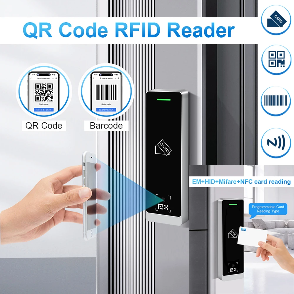 125KHz Wiegand RS485 QR Code Reader Access Control Touch Keypad EM HID MF Card Barcode NFC IP67 Waterproof
125KHz Wiegand RS485 QR Code Reader Access Control Touch Keypad EM HID MF Card Barcode NFC IP67 Waterproof