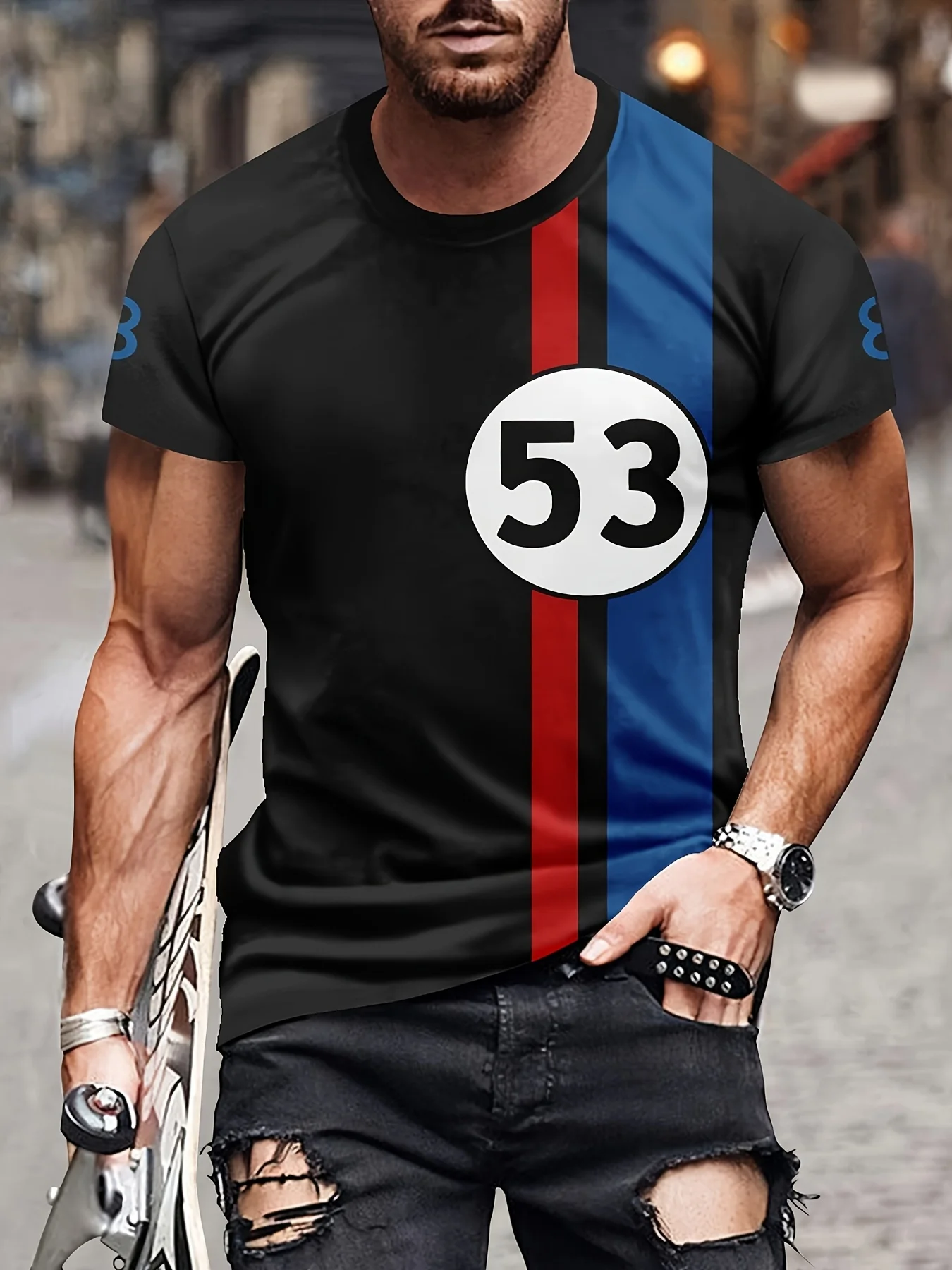 Men's #53 Print T-Shirt Classic Crew Neck Short Sleeve Color Block Striped Chic Summer Outdoors Leisurewear Top Men Clothes
Men's #53 Print T-Shirt Classic Crew Neck Short Sleeve Color Block Striped Chic Summer Outdoors Leisurewear Top Men Clothes