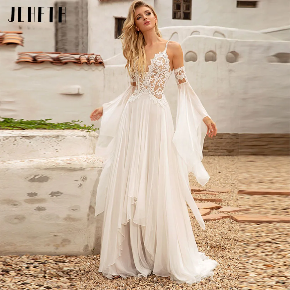 JEHETH Elegant Boho Wedding Dress Women Beach Appliques Vestido De Noiva Bridal Gown Chiffon Spaghetti Straps V-neck Open Back
JEHETH Elegant Boho Wedding Dress Women Beach Appliques Vestido De Noiva Bridal Gown Chiffon Spaghetti Straps V-neck Open Back