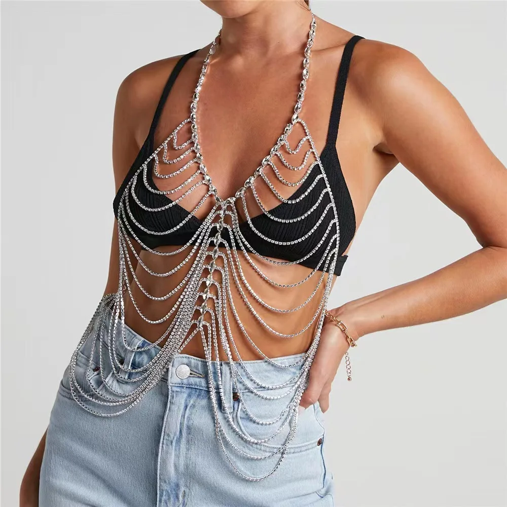 Sexy Hollow Bra for Women Beach Jewelry Necklace Harness Zircon Multilayer Body Chain Draped Diamante Halter Top
Sexy Hollow Bra for Women Beach Jewelry Necklace Harness Zircon Multilayer Body Chain Draped Diamante Halter Top