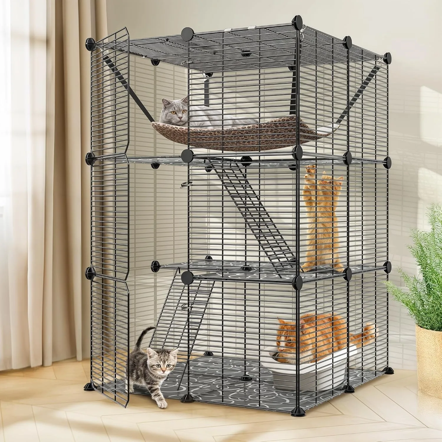 3-Tier Cat Cage Indoor Cat Enclosures DIY Cat Kennel Detachable Metal Wire Playpen with Hammock for 1-2 Cats Ferret Chinchilla R
3-Tier Cat Cage Indoor Cat Enclosures DIY Cat Kennel Detachable Metal Wire Playpen with Hammock for 1-2 Cats Ferret Chinchilla R
