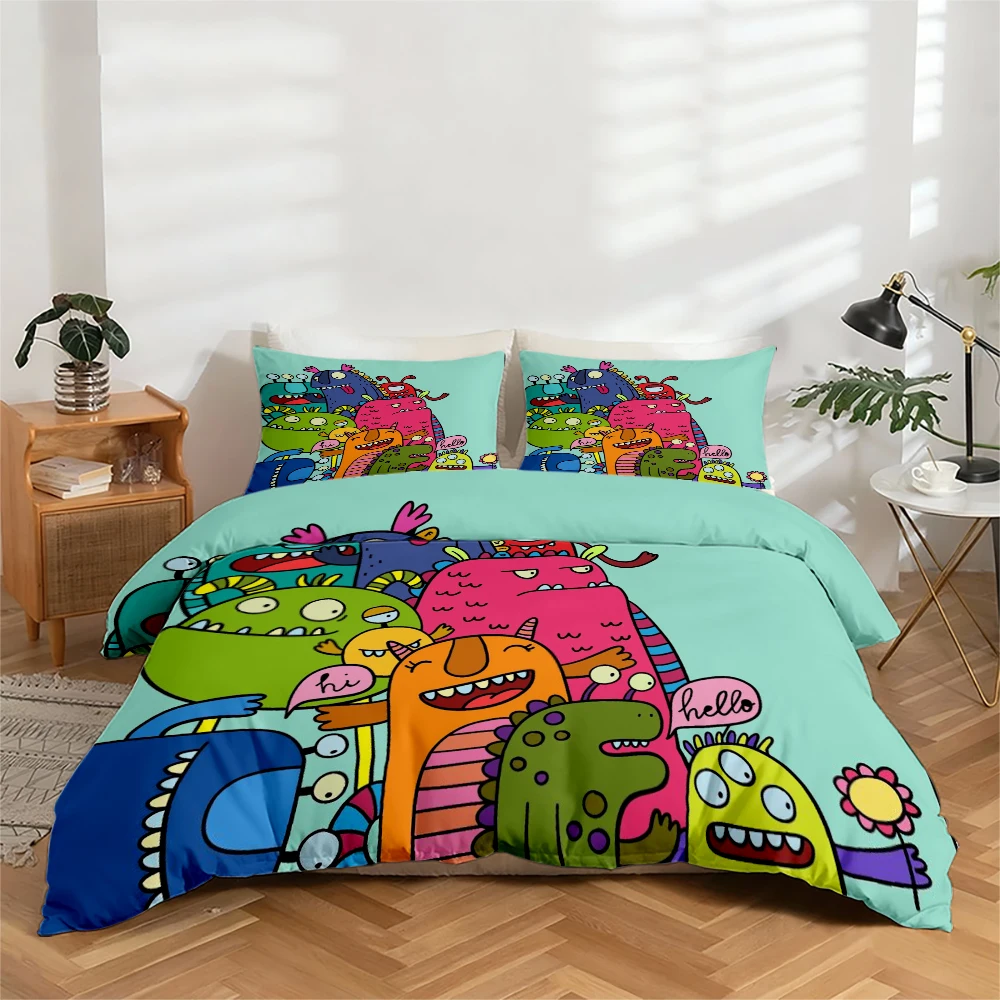 High-Definition Digital Printed Bedding Set, Super Cute Cartoon Monster Pattern Duvet Cover Set, Large Floral Print Duvet Cover Set, Includes 1 Duvet Cover + 2 Pillowcases, Suitable for Bedroom, Guest Room, Home Decoration, Polyester Fiber Duvet Cover + P
High-Definition Digital Printed Bedding Set, Super Cute Cartoon Monster Pattern Duvet Cover Set, Large Floral Print Duvet Cover Set, Includes 1 Duvet Cover + 2 Pillowcases, Suitable for Bedroom, Guest Room, Home Decoration, Polyester Fiber Duvet Cover + P