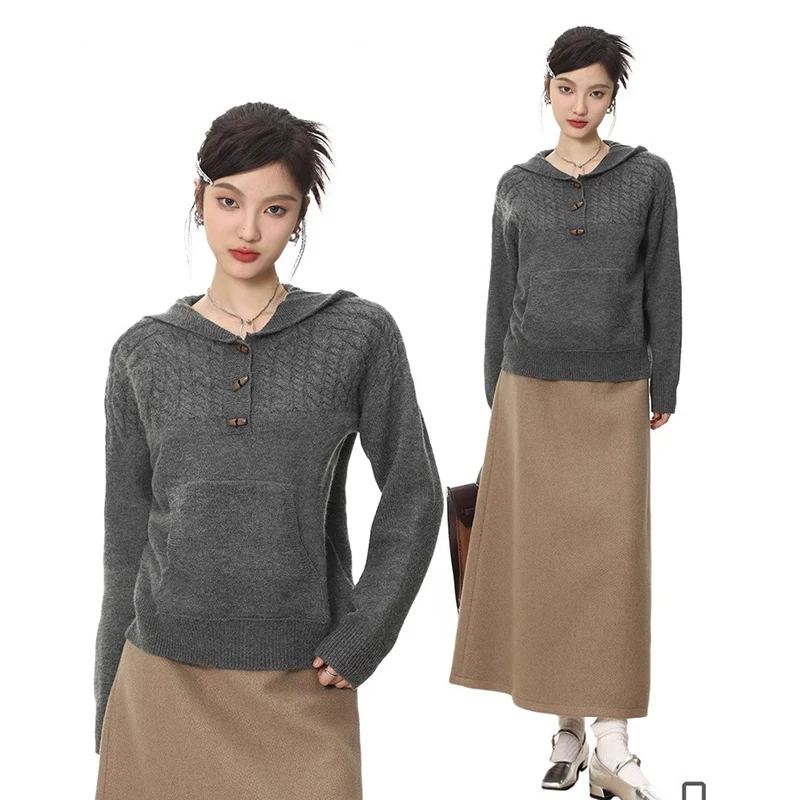 Korean Style Vintage Hooded Knitted Pullovers Women Sweet Long Sleeve Fashion Sweater Casual Loose Knitwear Tops
Korean Style Vintage Hooded Knitted Pullovers Women Sweet Long Sleeve Fashion Sweater Casual Loose Knitwear Tops