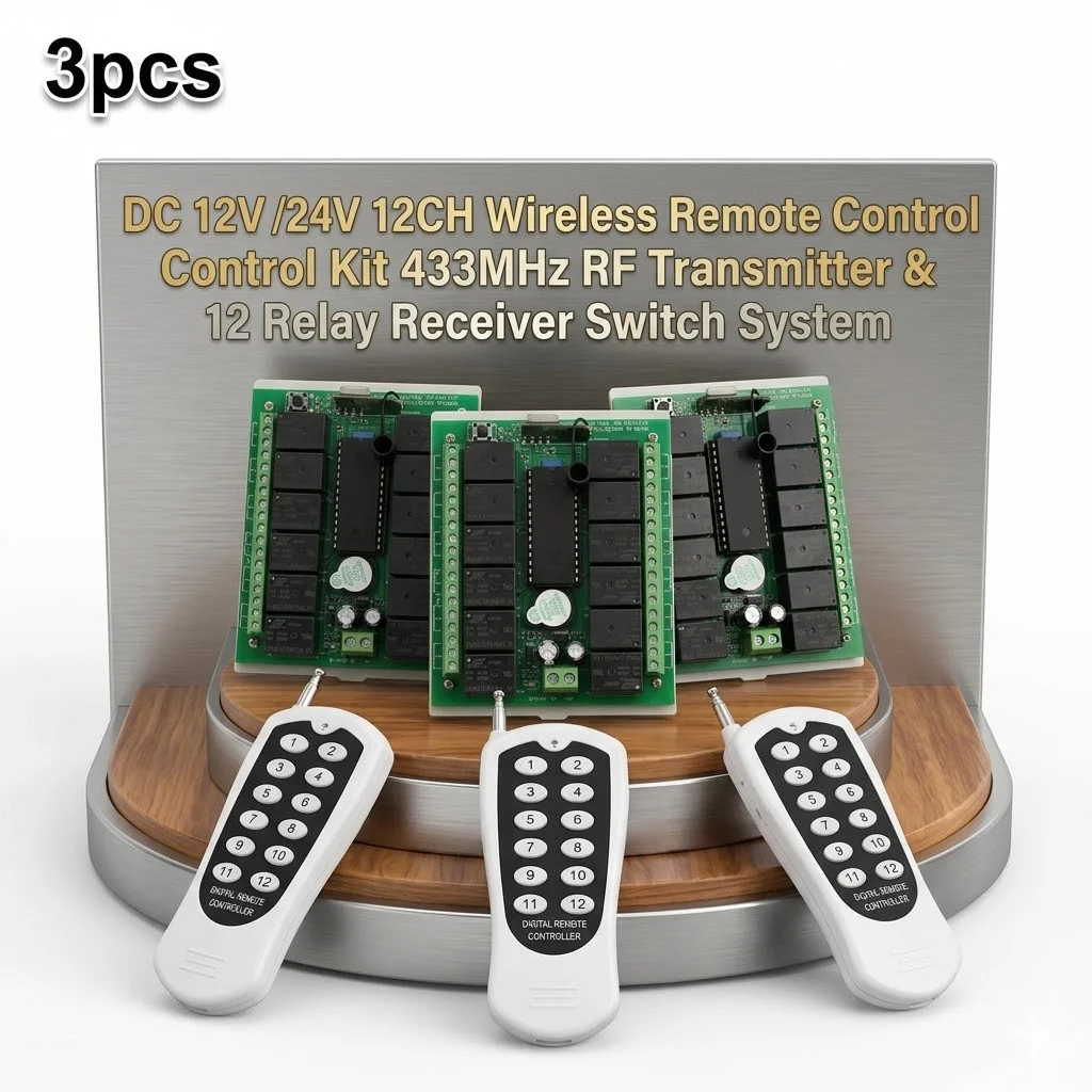 3PCS DC 12V 12CH Wireless Remote Control Kit 433MHz RF Transmitter & 12 Relay Receiver Switch System
3PCS DC 12V 12CH Wireless Remote Control Kit 433MHz RF Transmitter & 12 Relay Receiver Switch System