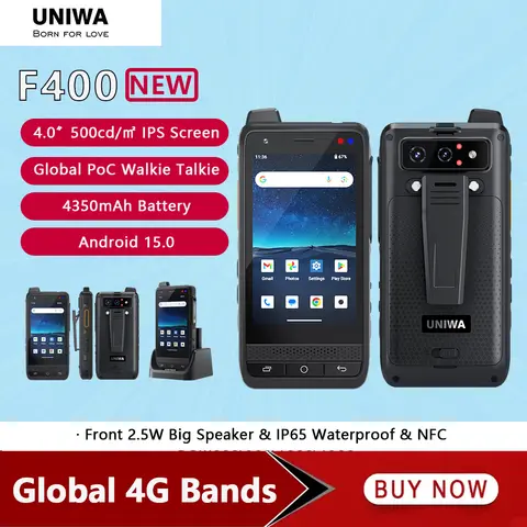 UNIWA F400 Zello POC Walkie Talkie Global 4G Rugged PDA Android 15 4 Inch 4GB+64GB 2.5W Big Speaker 4350mAh PoC SOS Button NFC