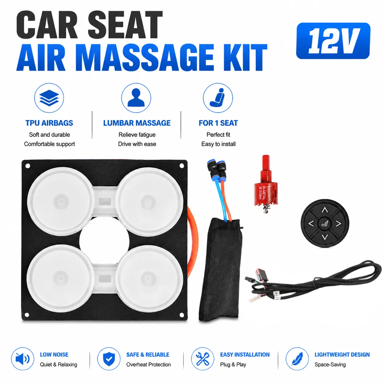 12V Car Seat Massage Kit Airbag Pneumatic Massage System Lumbar Support Built-in With 4 TPU Airbags Universal Fit SUV Truck
12V Car Seat Massage Kit Airbag Pneumatic Massage System Lumbar Support Built-in With 4 TPU Airbags Universal Fit SUV Truck