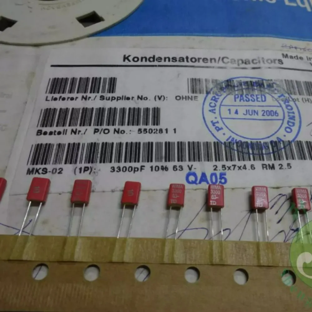 5pcs/lot MKS02 0.0033uF 63V 3.3nf 3300pf 3n3 332 K Brand New 2.5mm Film Capacitor
5pcs/lot MKS02 0.0033uF 63V 3.3nf 3300pf 3n3 332 K Brand New 2.5mm Film Capacitor