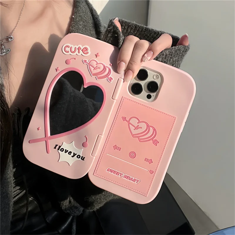 Cute Love Mirror Hot Pink clamshell silicone phone case for iPhone 16 15 Pro 14 13 Pro Max 15 Shockproof soft cover Girl Gift
Cute Love Mirror Hot Pink clamshell silicone phone case for iPhone 16 15 Pro 14 13 Pro Max 15 Shockproof soft cover Girl Gift