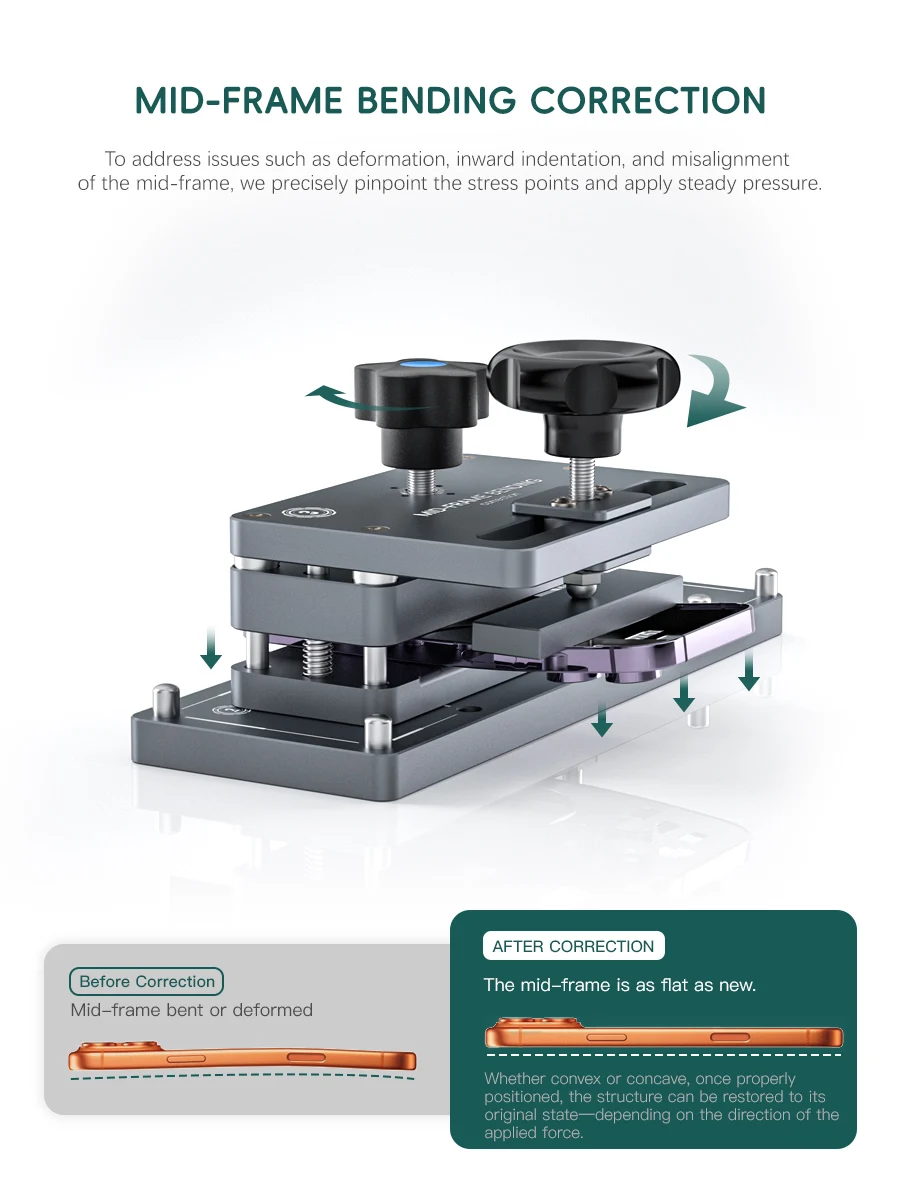 TBK 215B Phone Middle Frame Corrector for Mobile Mid-frame /Side-frame/Rounded-corner Bending Correcting Fixture Repair Tool
TBK 215B Phone Middle Frame Corrector for Mobile Mid-frame /Side-frame/Rounded-corner Bending Correcting Fixture Repair Tool