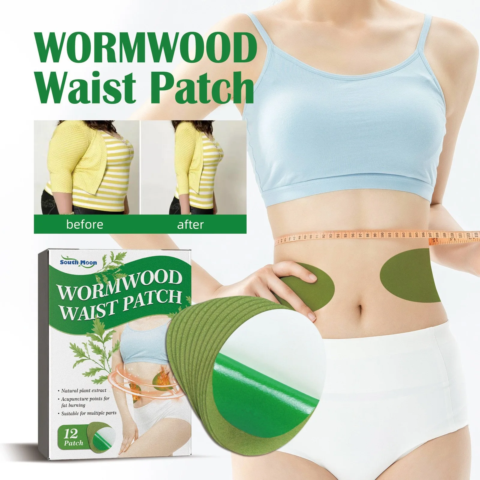 Tuhopeta 12pcs/box Herbal Wormwood Waist Patch Fat Burning Weight Loss Acupuncture Points Natural Plant Extract Body Slimming
Tuhopeta 12pcs/box Herbal Wormwood Waist Patch Fat Burning Weight Loss Acupuncture Points Natural Plant Extract Body Slimming