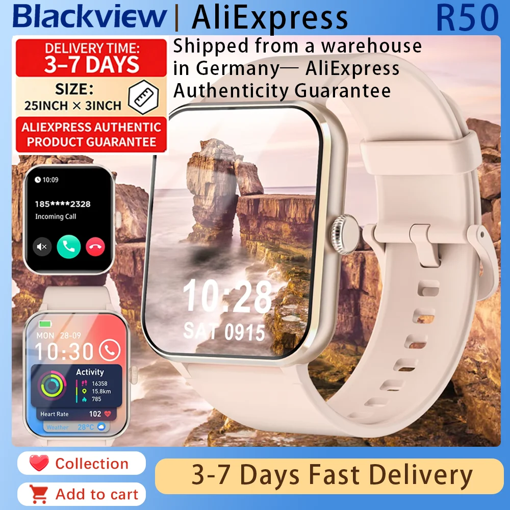 Blackview Waterproof R50 Smart Watch 1.85'' HD Screen Calls SpO2 Heart Rate Monitor Men Women Smartwatch with 100 Workout Modes
Blackview Waterproof R50 Smart Watch 1.85'' HD Screen Calls SpO2 Heart Rate Monitor Men Women Smartwatch with 100 Workout Modes