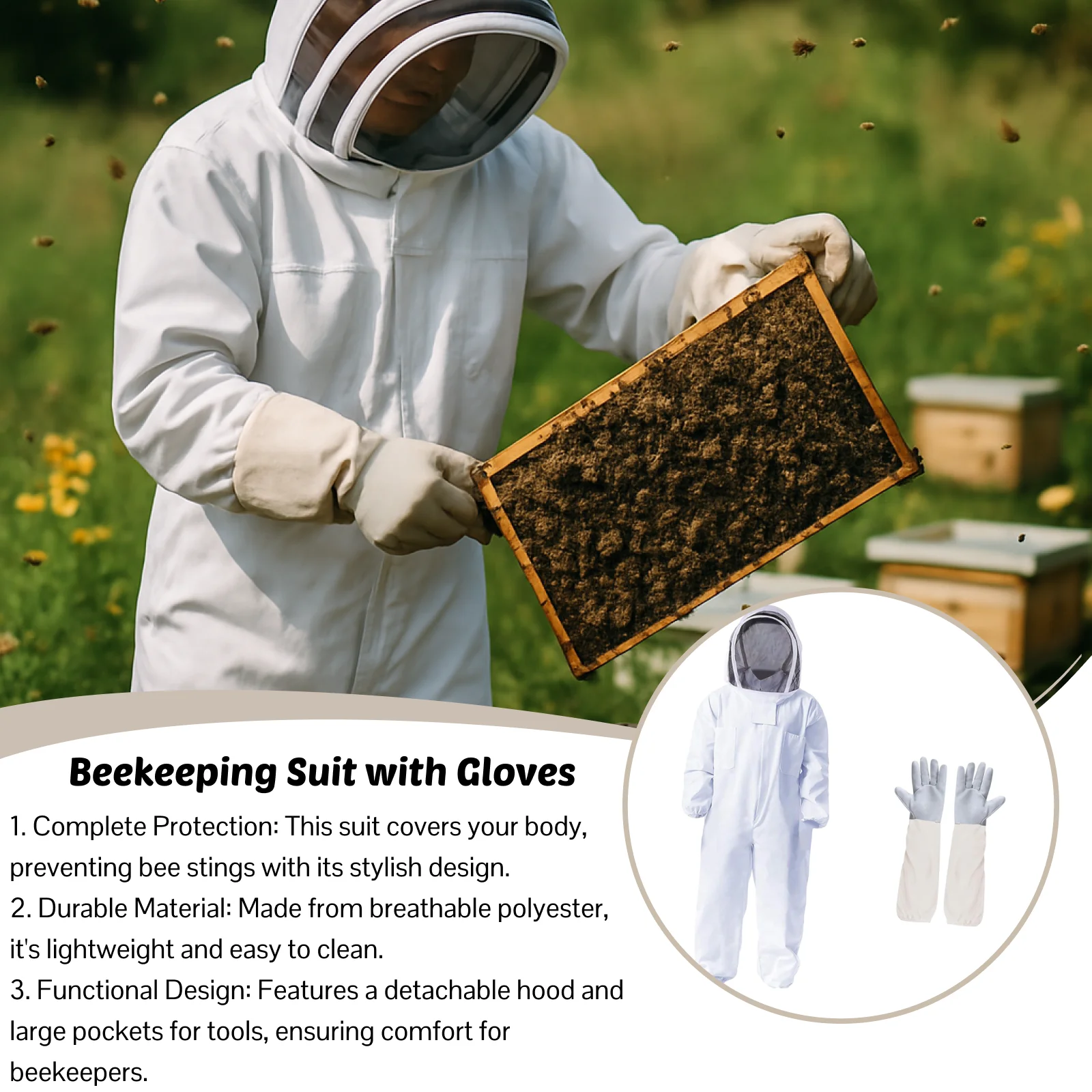 Ventilated Beekeeping Suit with Gloves Full Body Bee Suit Protective Clothing Outfit for Apiarist Farmhouse Backyard Beginners
Ventilated Beekeeping Suit with Gloves Full Body Bee Suit Protective Clothing Outfit for Apiarist Farmhouse Backyard Beginners