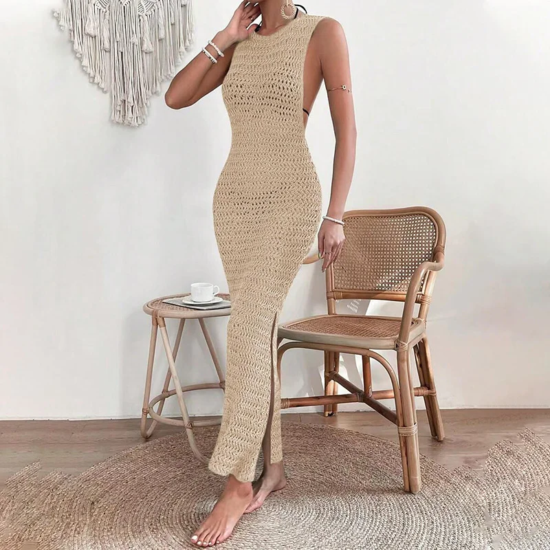 Women‘s Sexy Sleeveless Side Slit Long Bandage Dress Boho Beach Swimsuit Hollow Out Crochet Bikini Cover-Up Female Swimwear Robe
Women‘s Sexy Sleeveless Side Slit Long Bandage Dress Boho Beach Swimsuit Hollow Out Crochet Bikini Cover-Up Female Swimwear Robe