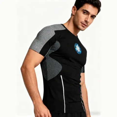 Men Iron Man Arc Reactor Compression T Shirt Quick Dry Stretch Short Sleeve Gym Workout Muscle Fit Tees Running Athletic Sports