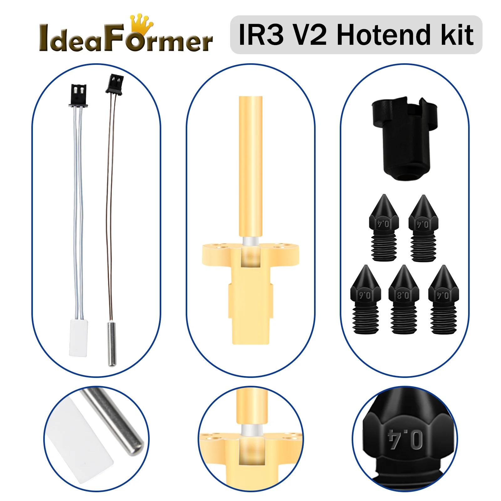 Hotend Kit IR3 V2 0.4/0.6/0.8mm Hardened steel Nozzle Ceramic Cartridge Heaters 300℃ Integrated heating block for IR3 V2 parts
Hotend Kit IR3 V2 0.4/0.6/0.8mm Hardened steel Nozzle Ceramic Cartridge Heaters 300℃ Integrated heating block for IR3 V2 parts