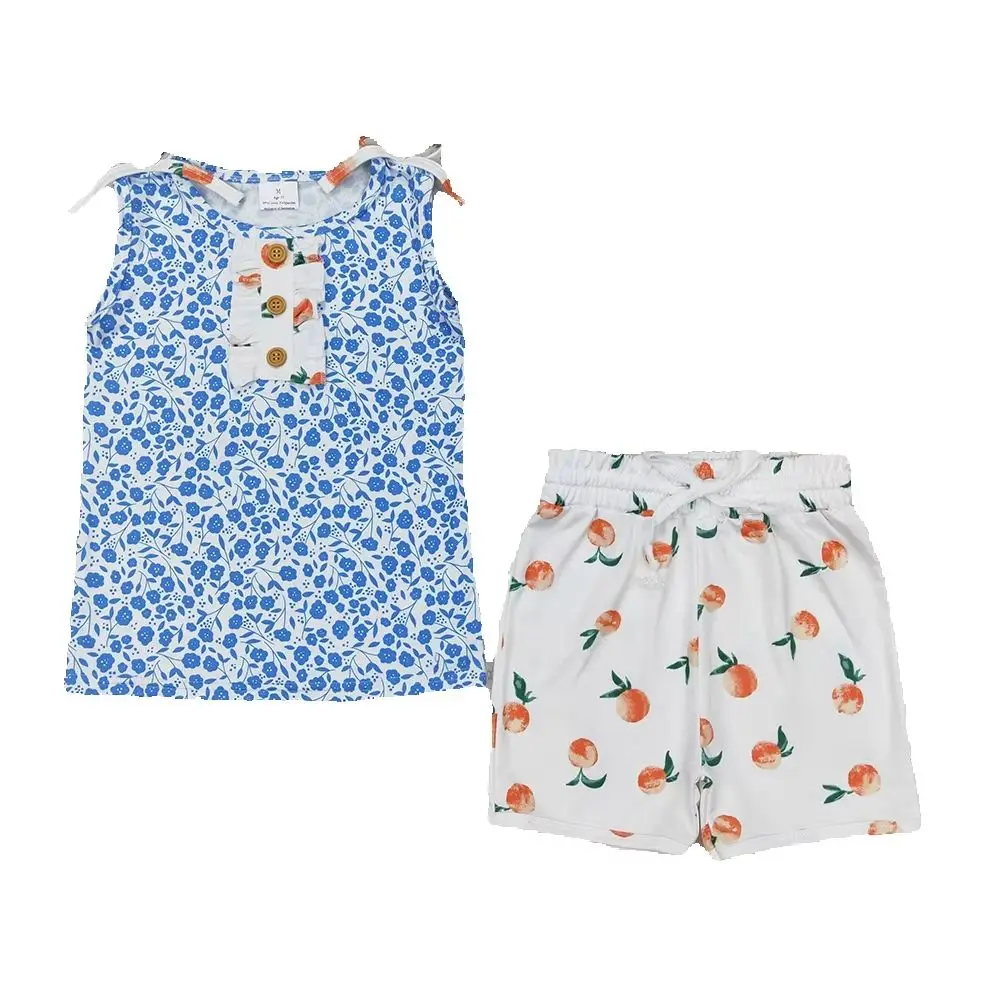 GSSO2355 Baby Girls Summer Outfits Sleeveless blue floral top peach shorts girls clothing set
GSSO2355 Baby Girls Summer Outfits Sleeveless blue floral top peach shorts girls clothing set