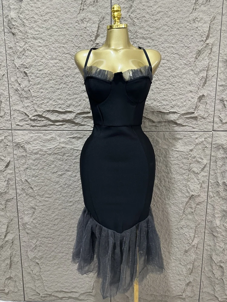 Summer new black minimalist fashionable sexy suspender slim fit fish tail bandage party dress for women
Summer new black minimalist fashionable sexy suspender slim fit fish tail bandage party dress for women