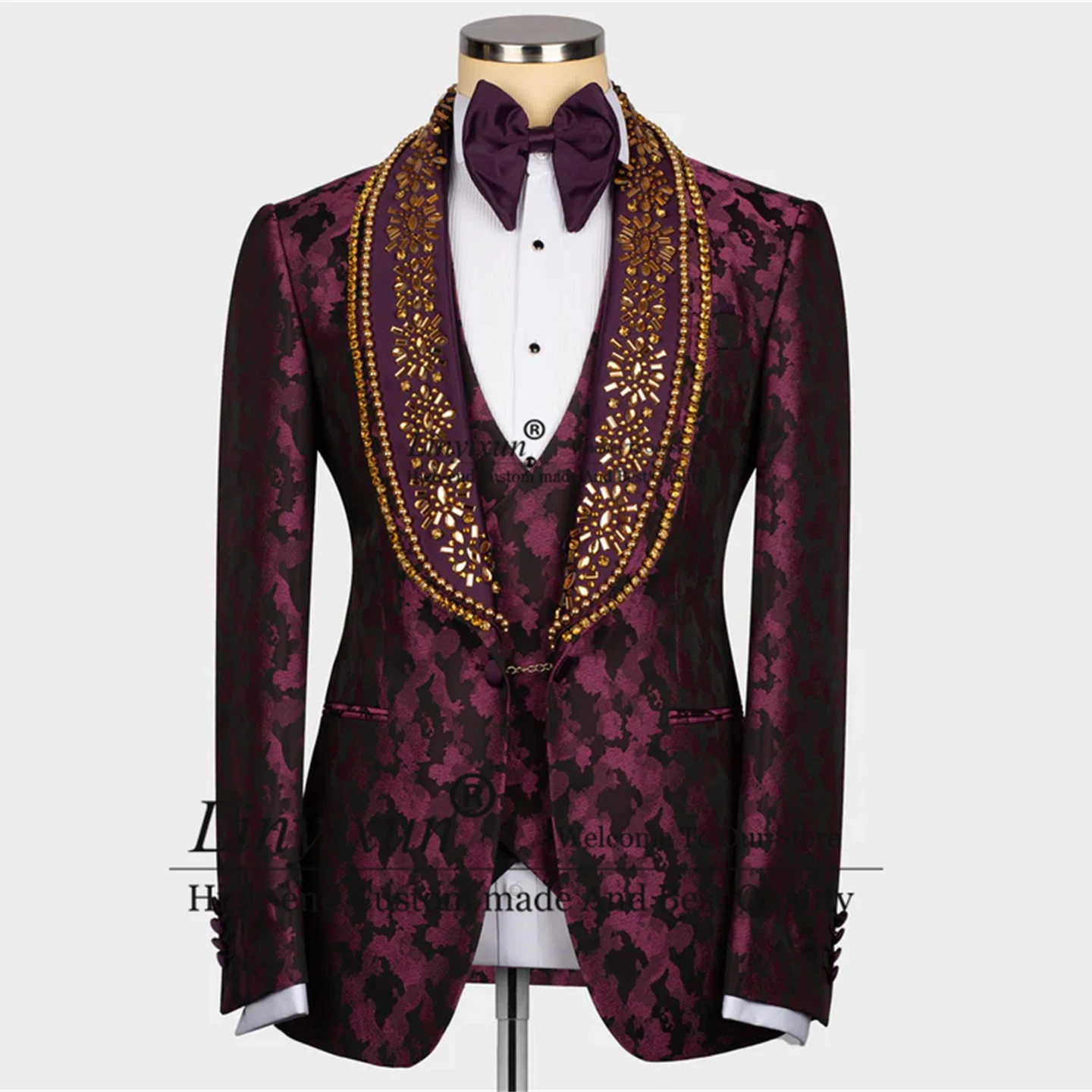 Claret Red Leopard Patterned Stone Specail Tuxedos Men Suits 3 Pieces Sets Groom Wedding Blazers Customized Prom Costume Homme
Claret Red Leopard Patterned Stone Specail Tuxedos Men Suits 3 Pieces Sets Groom Wedding Blazers Customized Prom Costume Homme