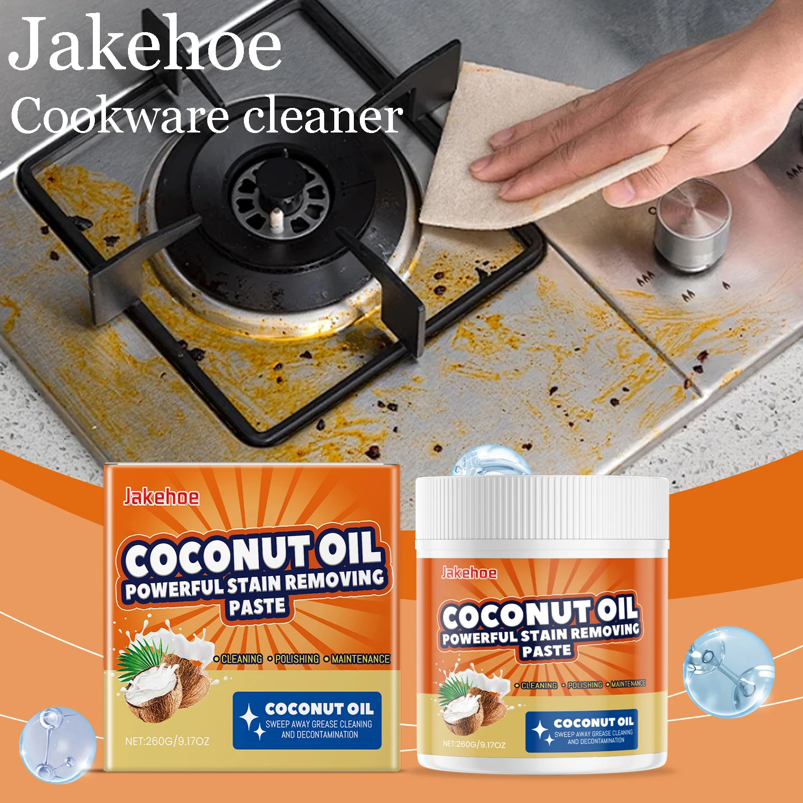 Jakehoe Кухонный обезжиривающий крем Сверхмощная очистка масляных пятен Многоцелевая полировка Восстанавливающий блеск Эффективная очистка посуды
Jakehoe Кухонный обезжиривающий крем Сверхмощная очистка масляных пятен Многоцелевая полировка Восстанавливающий блеск Эффективная очистка посуды