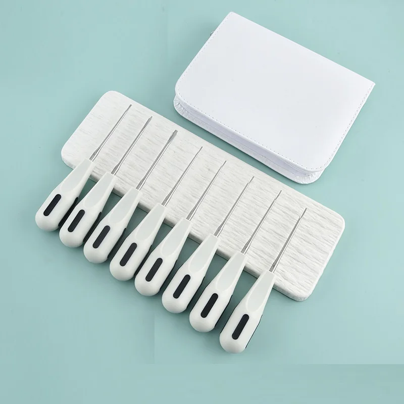 Stainless Steel Dental Instrument Set — 8-Piece Kit: Minimally Invasive Elevators, Luxators, and Root Tip Picks (White Handles)
Stainless Steel Dental Instrument Set — 8-Piece Kit: Minimally Invasive Elevators, Luxators, and Root Tip Picks (White Handles)