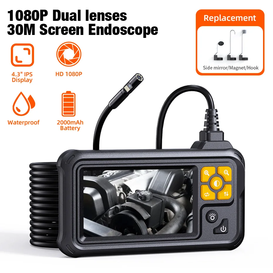FUERS Endoscope Camera 4.3 "Dual Lens HD 1080P Car Industrial Inspection Borescope IP67 Waterproof Sewer Camera With LED
FUERS Endoscope Camera 4.3 "Dual Lens HD 1080P Car Industrial Inspection Borescope IP67 Waterproof Sewer Camera With LED