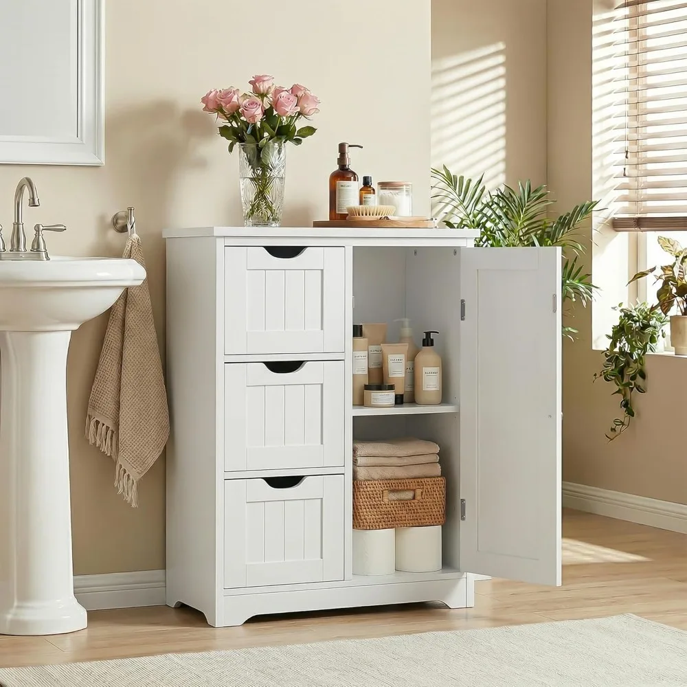 Bathroom Floor Storage Cabinet, Freestanding Bathroom Storage Unit with 3 Drawers, 1 Adjustable Shelf, 11.8 x 23.6 x 31.4 Inches
Bathroom Floor Storage Cabinet, Freestanding Bathroom Storage Unit with 3 Drawers, 1 Adjustable Shelf, 11.8 x 23.6 x 31.4 Inches