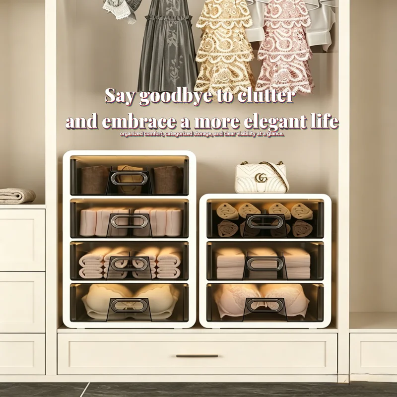 3/4 layer underwear storage drawers, stackable wardrobe organizer boxes, with adjustable dividers, transparent plastic socks and underwear storage boxes, for bedroom, wardrobe, dressing table
3/4 layer underwear storage drawers, stackable wardrobe organizer boxes, with adjustable dividers, transparent plastic socks and underwear storage boxes, for bedroom, wardrobe, dressing table