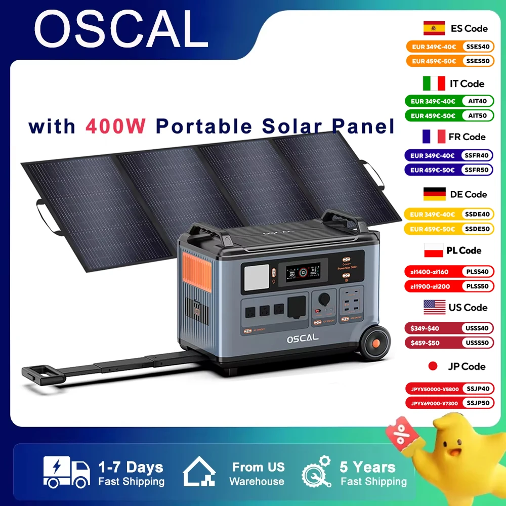 Солнечный генератор Oscal Powermax 3600 с солнечной панелью 400 Вт, 4 перенапряжения мощностью 3600 Вт (7200 Вт) Розетки переменного тока Портативная электростанция 3600 Втч 110 В
Солнечный генератор Oscal Powermax 3600 с солнечной панелью 400 Вт, 4 перенапряжения мощностью 3600 Вт (7200 Вт) Розетки переменного тока Портативная электростанция 3600 Втч 110 В