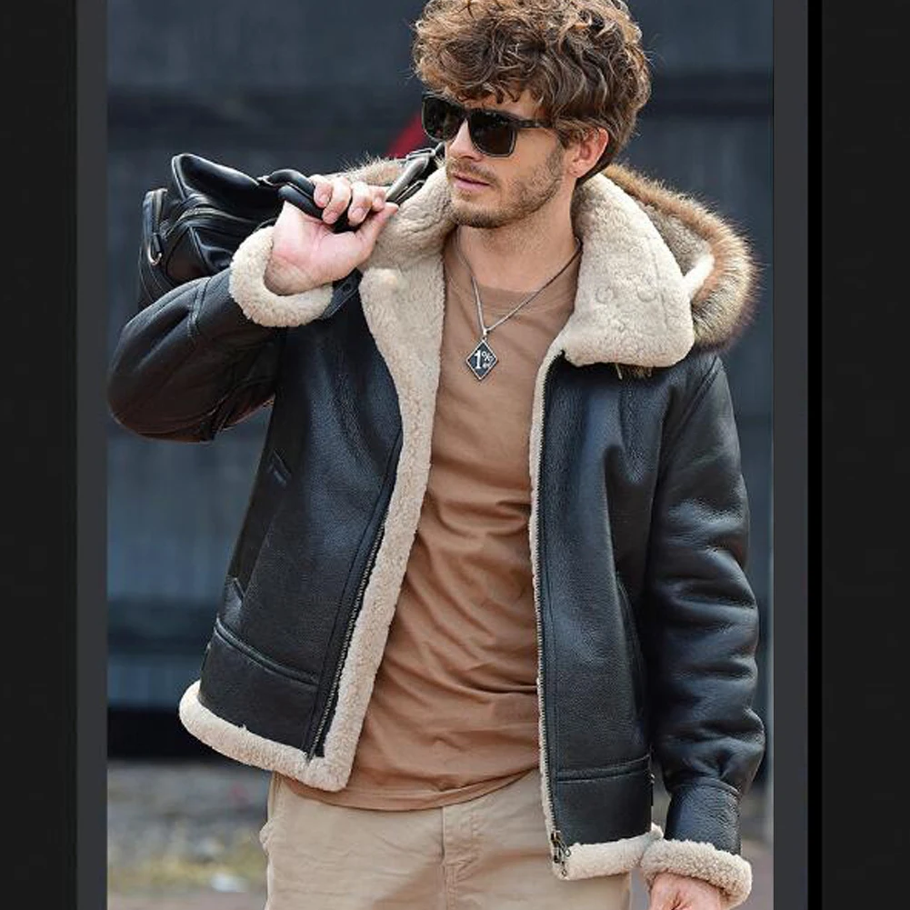 Denny&Dora Mens Shearling Thick Winter Jacket Natural Shearling Leather Coat Black Flight Jacket Detachable Hooded
Denny&Dora Mens Shearling Thick Winter Jacket Natural Shearling Leather Coat Black Flight Jacket Detachable Hooded