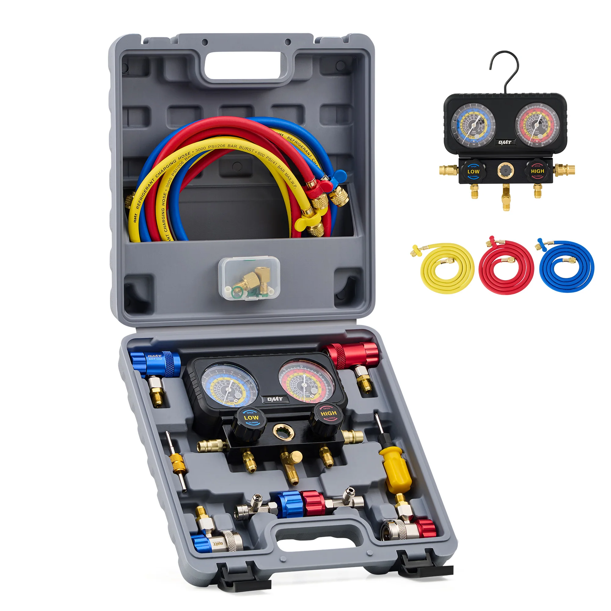 OMT 3 Way Air Conditioner Diagnostic Manifold Gauge Set For R1234yf Freon Charging AC Gauge Set AC Gauges W Hoses
OMT 3 Way Air Conditioner Diagnostic Manifold Gauge Set For R1234yf Freon Charging AC Gauge Set AC Gauges W Hoses