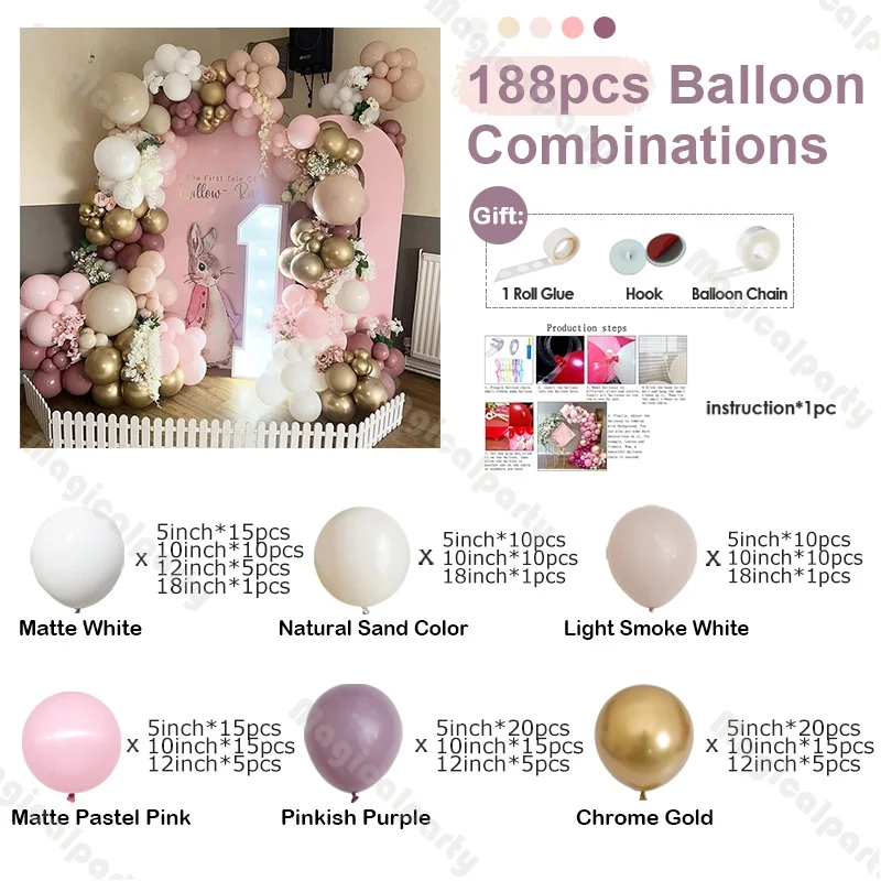 188pcs Children's First Birthday Party Balloon Decor Set, Purple, Light Pink and White Balloon Arch, Bachelorette Party Supplies
188pcs Children's First Birthday Party Balloon Decor Set, Purple, Light Pink and White Balloon Arch, Bachelorette Party Supplies
