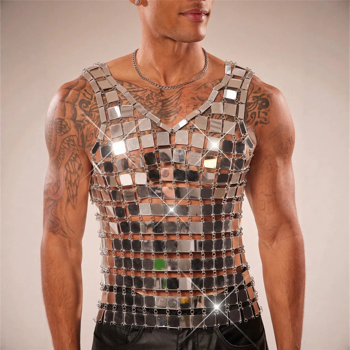 New European And American Style Men's Acrylic Mirror Metal Vest With Sequin Patchwork And Hollow-Out Design Top
New European And American Style Men's Acrylic Mirror Metal Vest With Sequin Patchwork And Hollow-Out Design Top