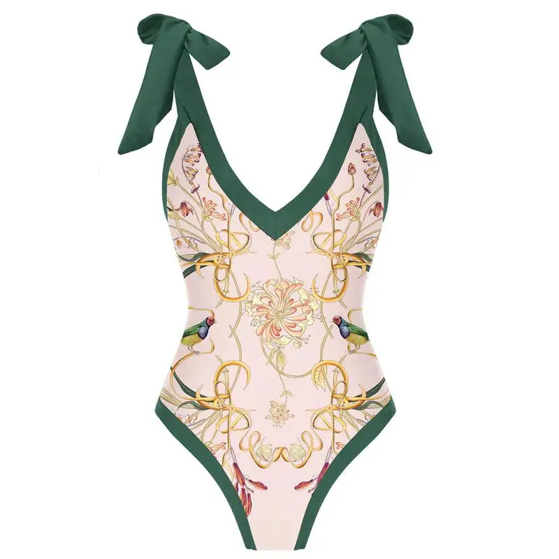 Vintage Swimwear Women Bowknot Tie-shoulder Printed Bikibi Set One Piece Swimsuit and Cover Up Bathing Suit Summer Beachwear
Vintage Swimwear Women Bowknot Tie-shoulder Printed Bikibi Set One Piece Swimsuit and Cover Up Bathing Suit Summer Beachwear