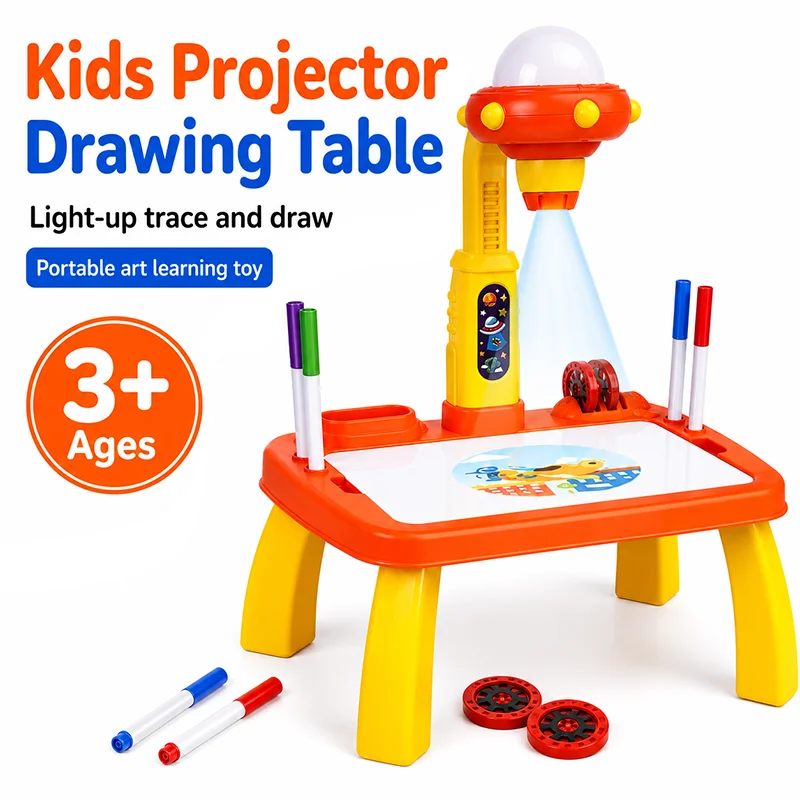 Kids Projector Drawing Table, Trace & Draw Art Board with Light, Projection Desk with Pens & Pattern Slides, Orange
Kids Projector Drawing Table, Trace & Draw Art Board with Light, Projection Desk with Pens & Pattern Slides, Orange