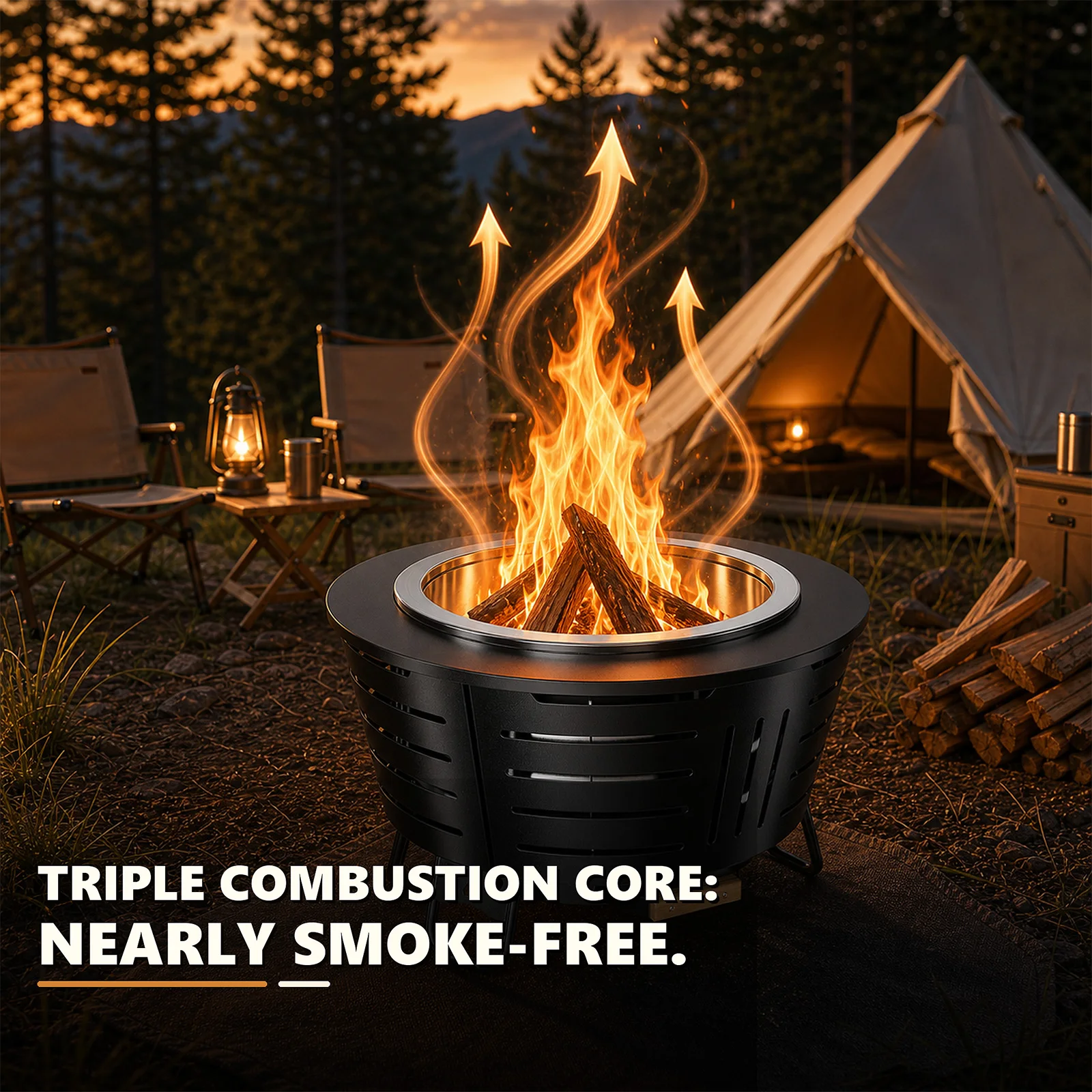 26 inch Smokeless Fire Pit - Triple Burn Technology, with Support Legs, Ash Pan & Tools for Backyard, Patio, Garden
26 inch Smokeless Fire Pit - Triple Burn Technology, with Support Legs, Ash Pan & Tools for Backyard, Patio, Garden