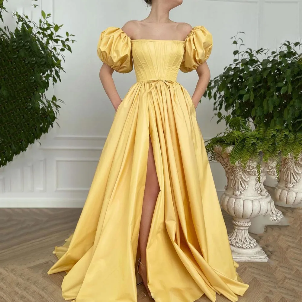 Charming Yellow Off The Shoulder Evening Dress Puff Sleeves A Line Formal Prom Party Club Gowns With Slit Vestidos De Noche
Charming Yellow Off The Shoulder Evening Dress Puff Sleeves A Line Formal Prom Party Club Gowns With Slit Vestidos De Noche