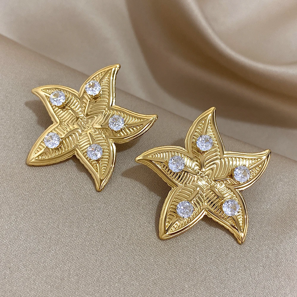 Freetry Elegant Inlaid Rhinestone Golden Starfish Ear Studs Earrings for Women Stainless Steel Flower Earrings Beach Jewelry New
Freetry Elegant Inlaid Rhinestone Golden Starfish Ear Studs Earrings for Women Stainless Steel Flower Earrings Beach Jewelry New